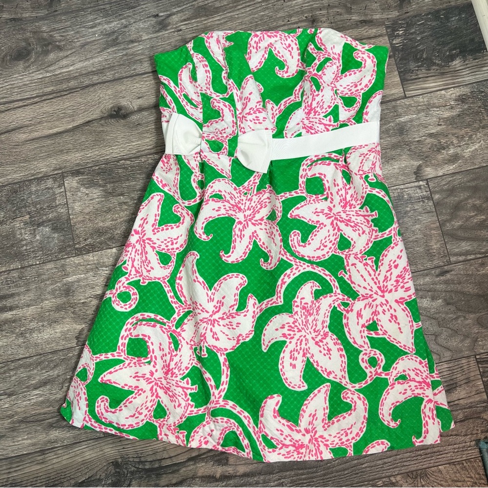 Lilly Pulitzer Green and Pink Strapless Dress